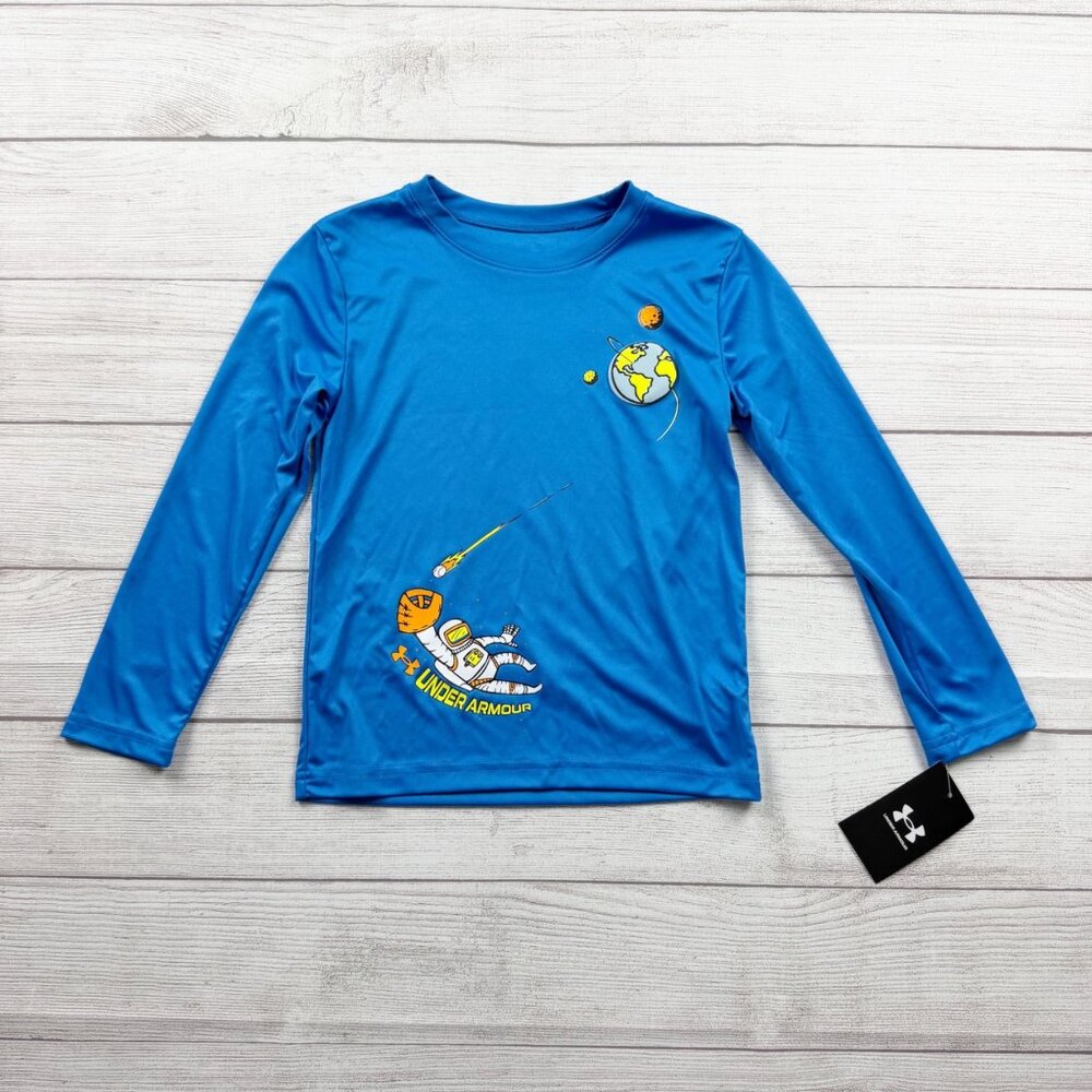 Under Armour Boys Long Sleeve Shirt Space Astronaut Baseball Graphic Tee NWT 6